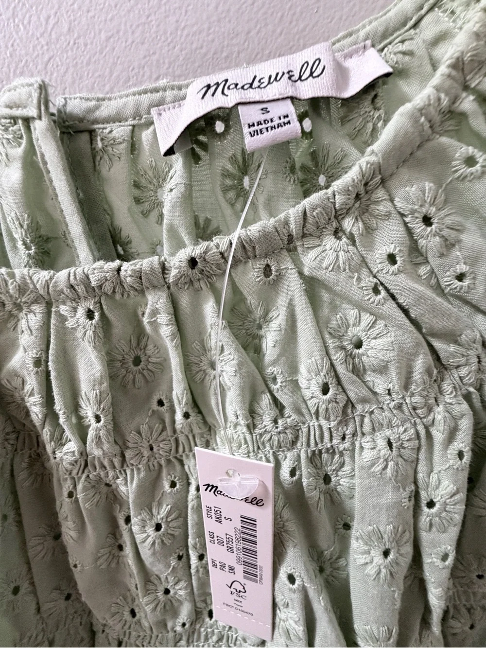 Madewell Light Green Eyelet Peasant Blouse